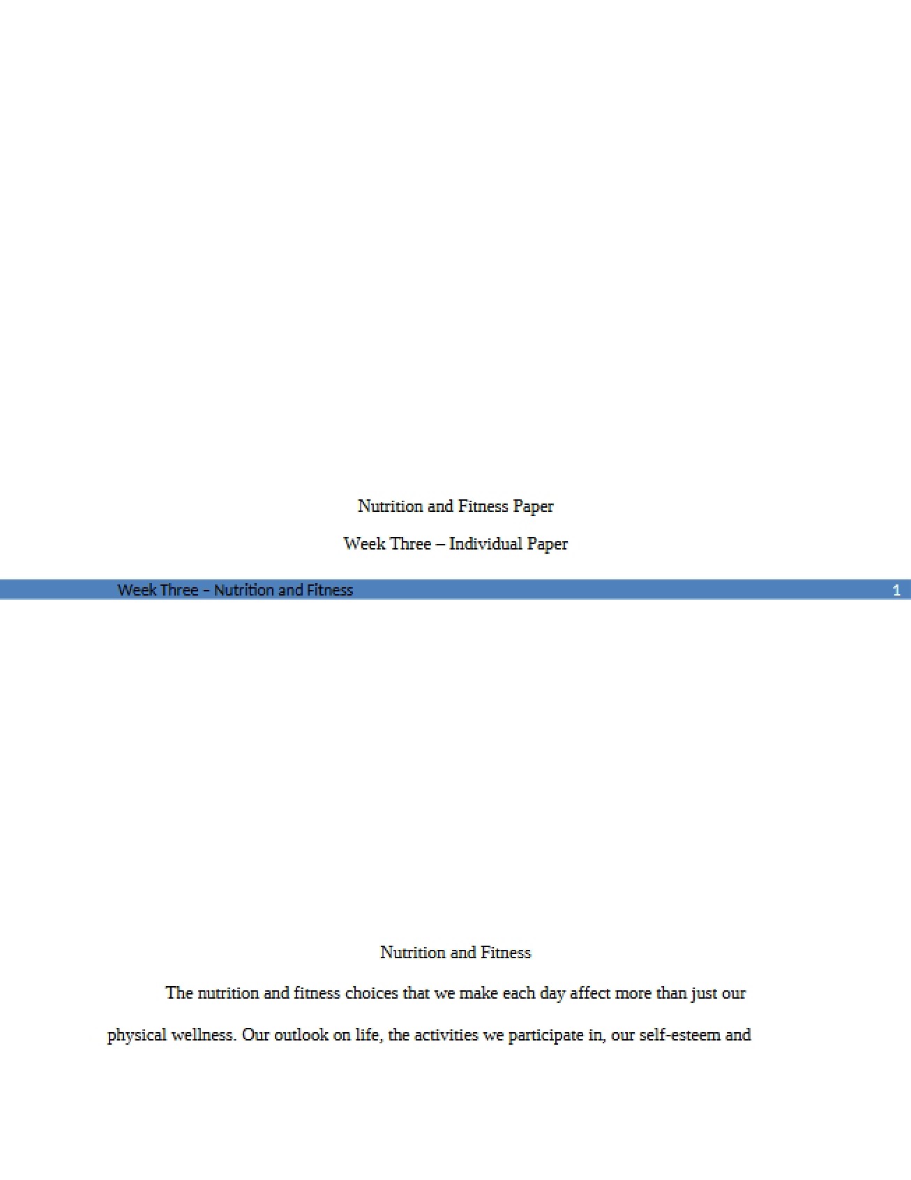 Paper on Fitness and Nutrition