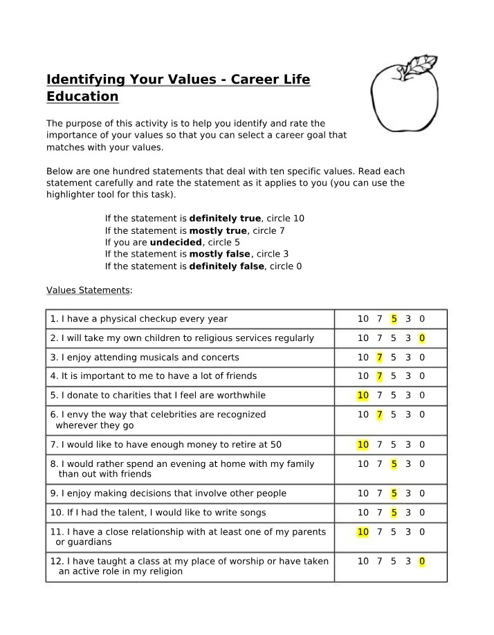 Career Life Education - Identifying Your Values