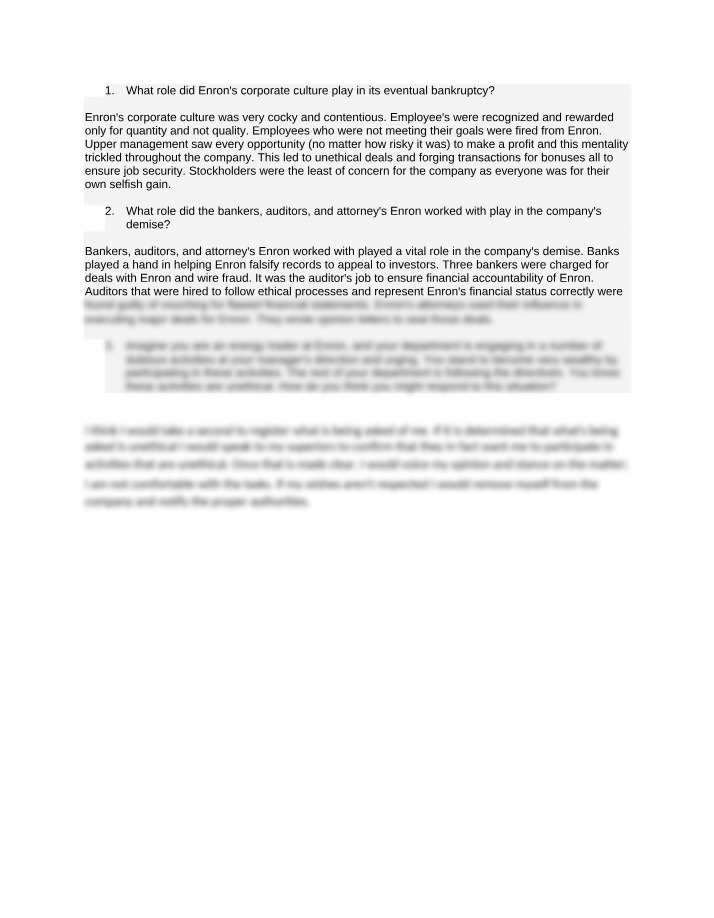 Corporate Culture's Role in Enron's Bankruptcy