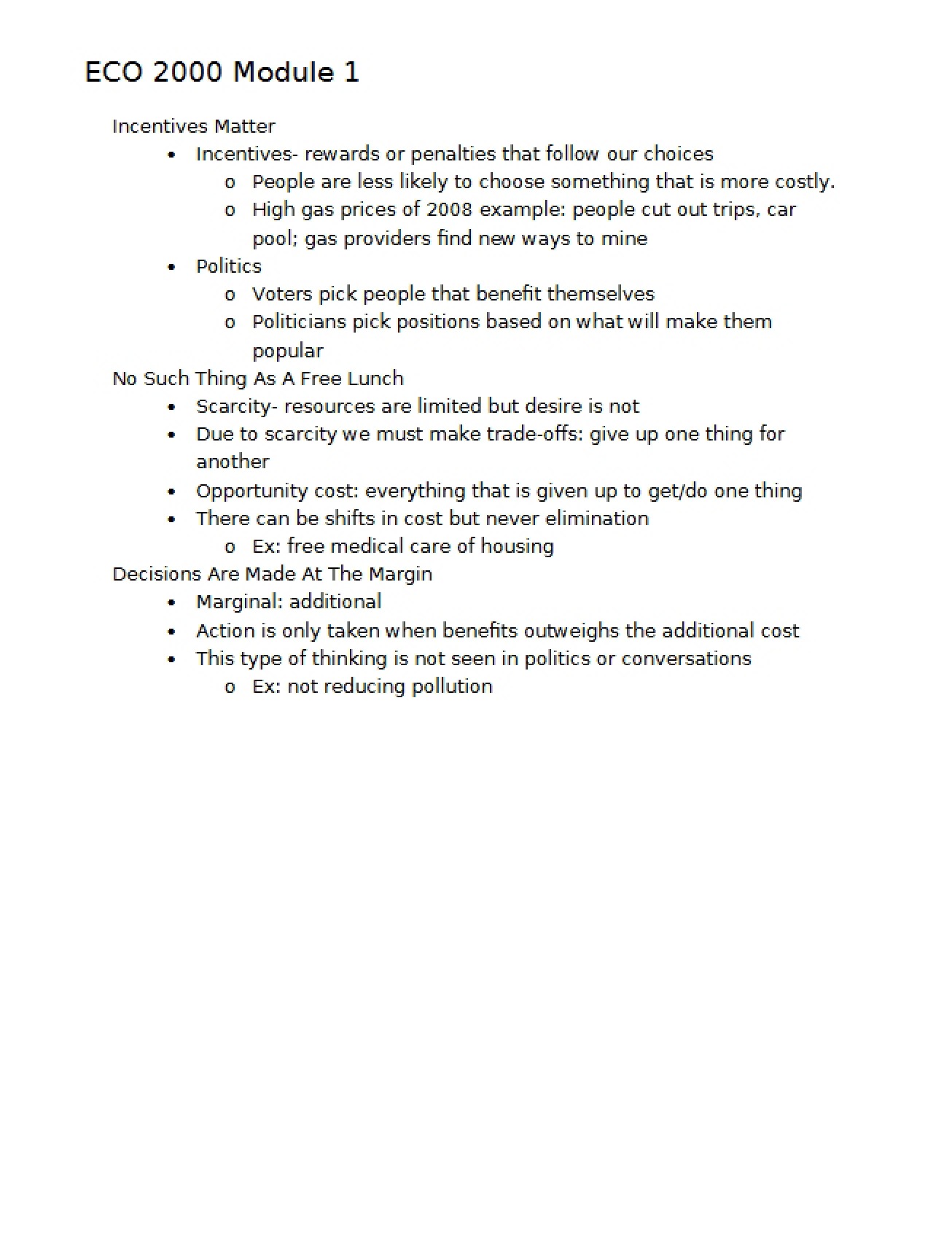 Materials for the First Economics Module