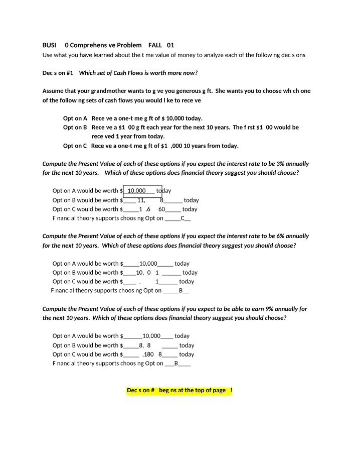 Comprehensive Problem 3 - BUSI 320 (Fall 2017)