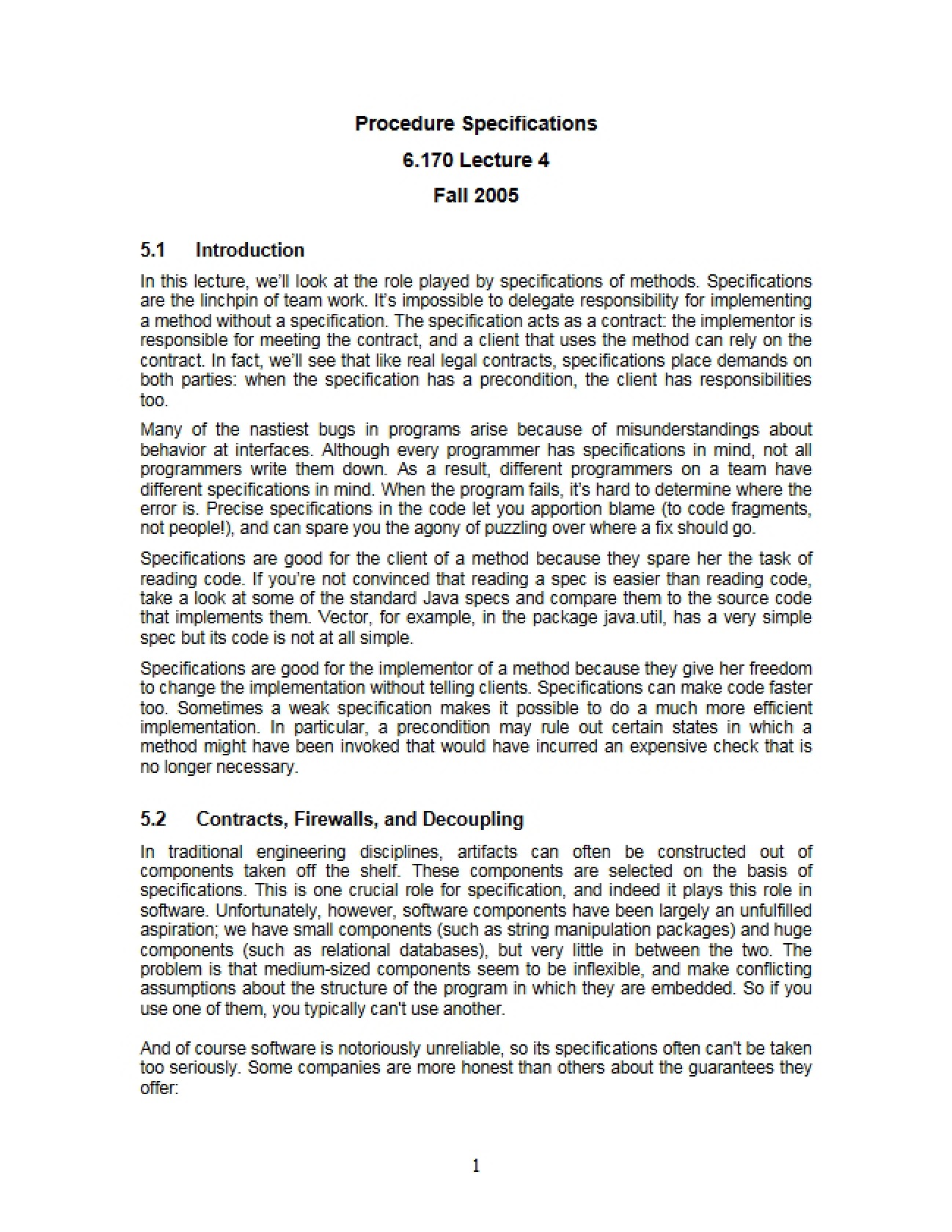 Specifications for Procedures