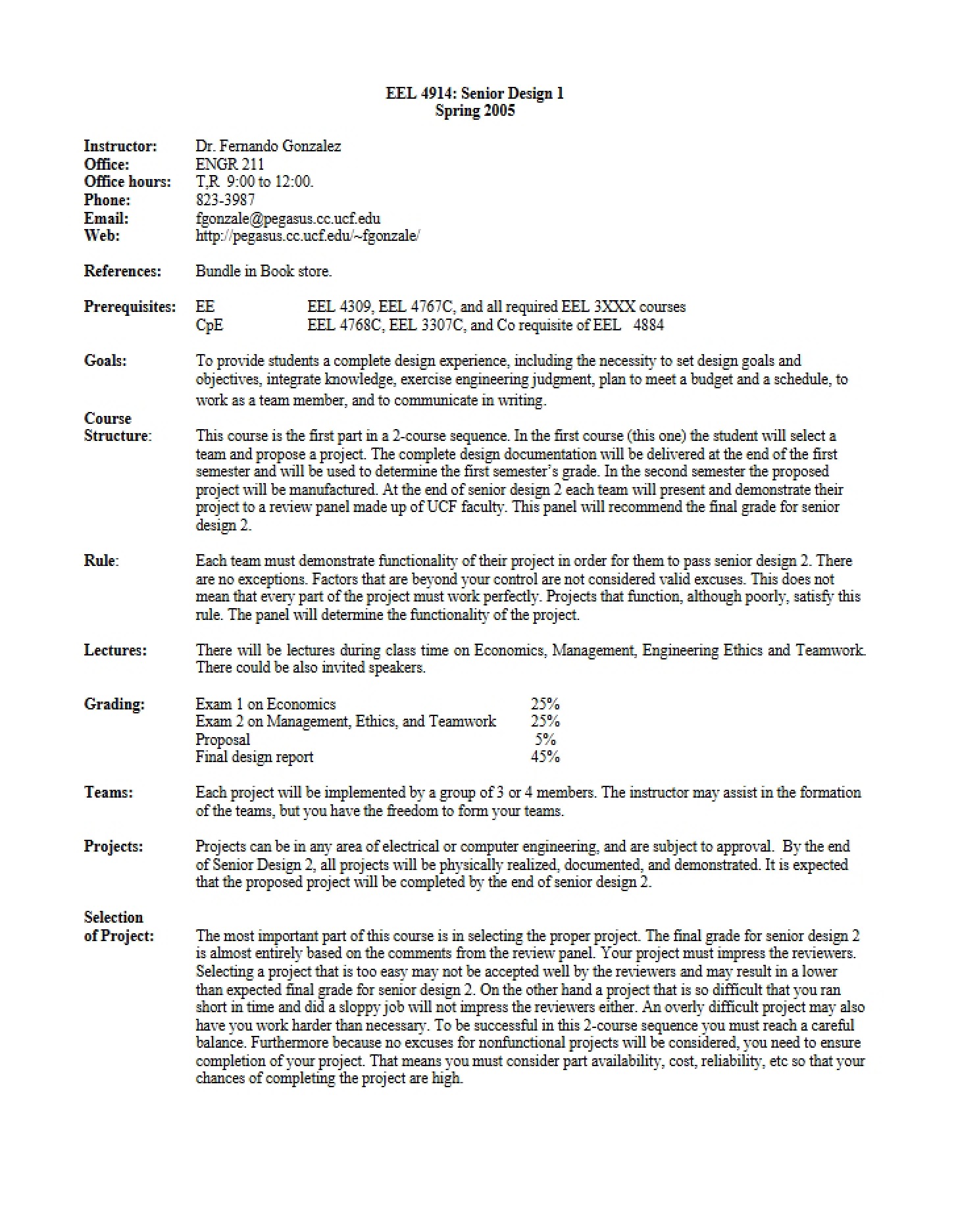 Syllabus for EEL 4914