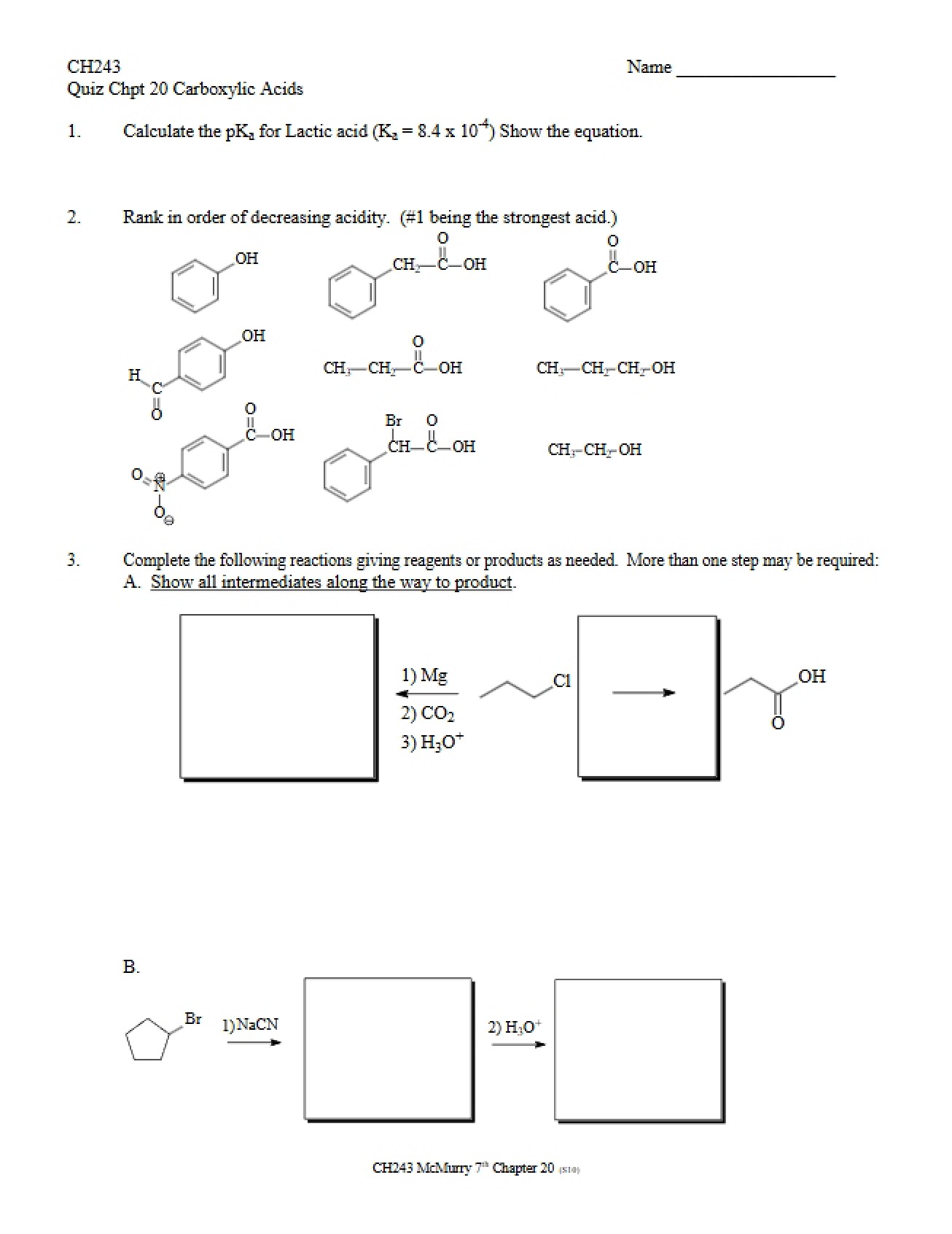Carboxylic Acids Quiz (Chapter 20)