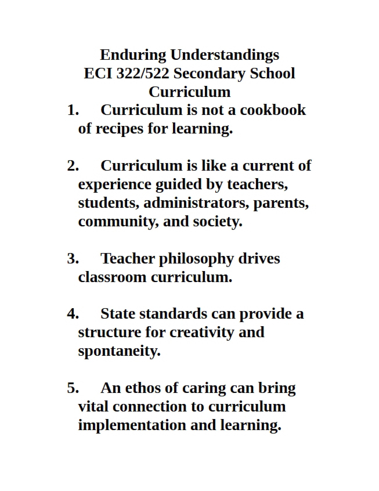 Curriculum Class Notes