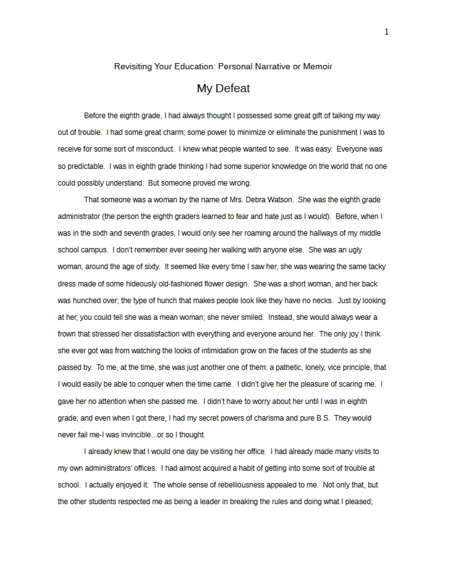 Personal Narrative Revisiting Education