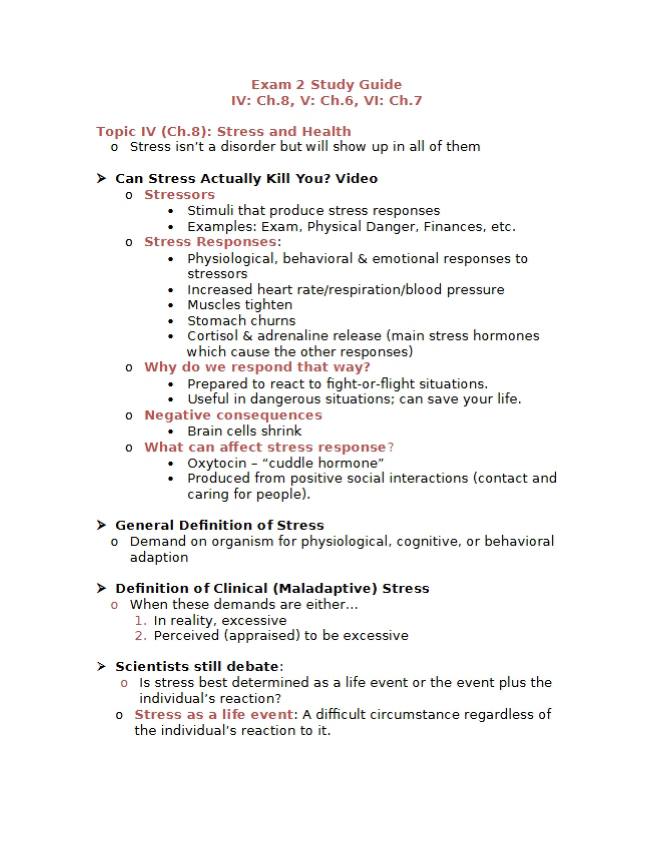 Study Guide for the Second Exam