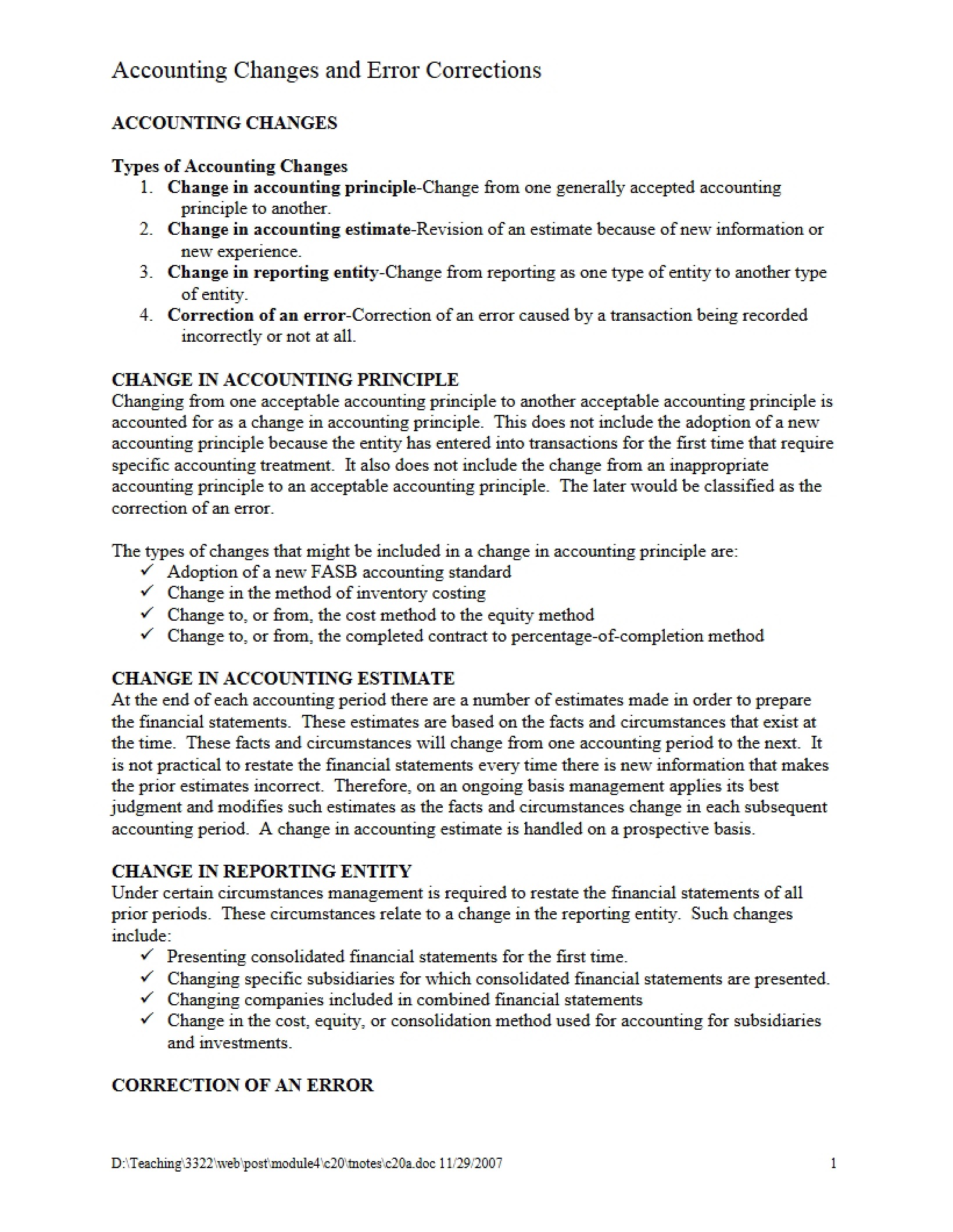 Error Corrections and Changes in Accounting