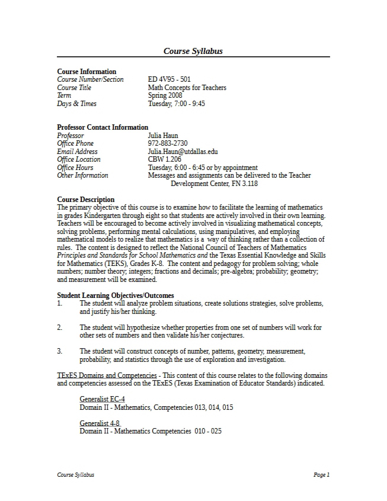 Syllabus Special Topics in ESL for K-12 - ED 4V95