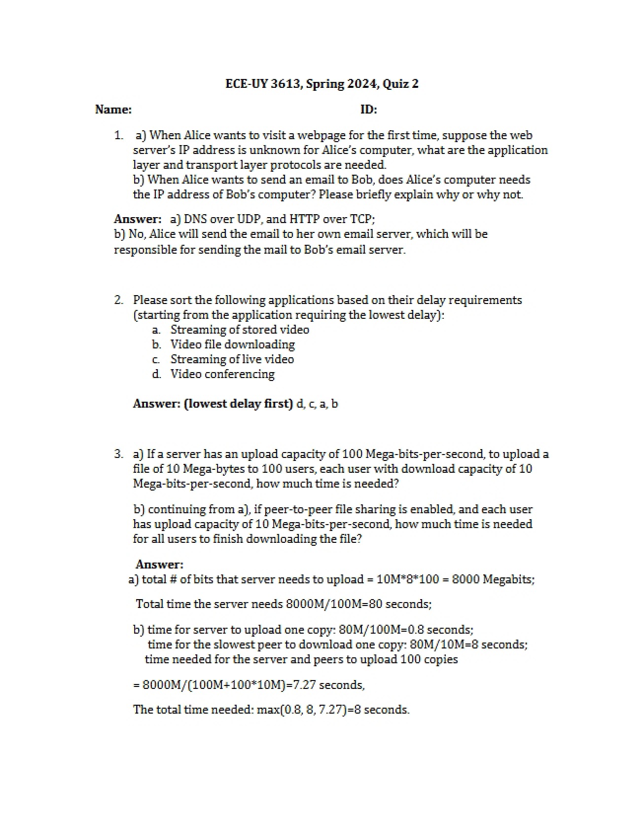 Solutions for Quiz Two