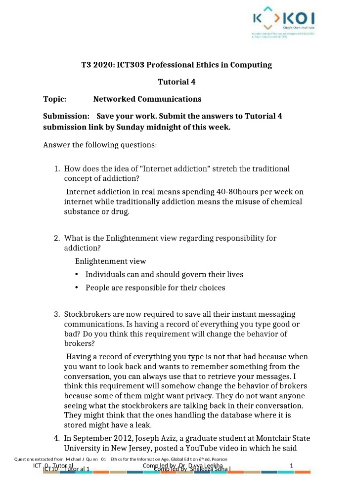 Networked Communications - Tutorial 4