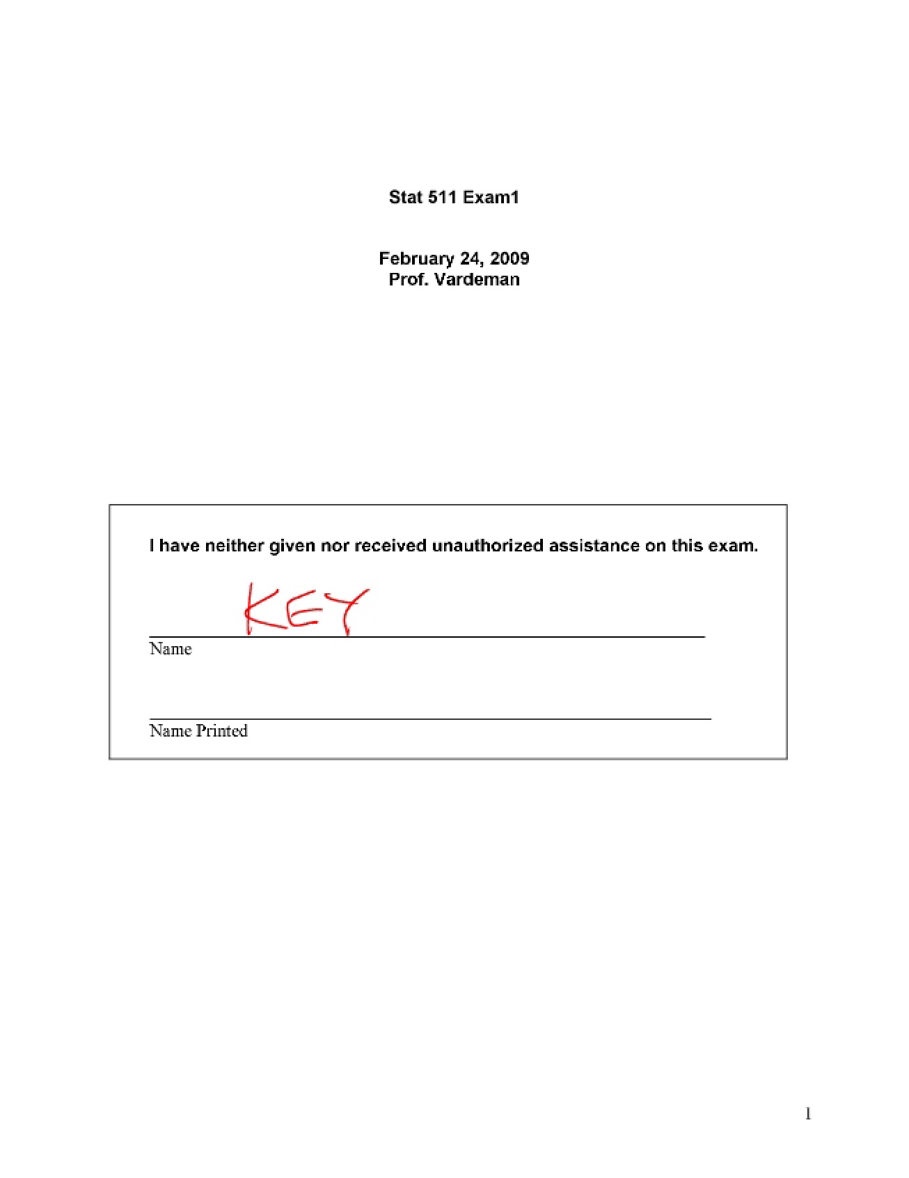 Answer Key for the First Exam (2009)