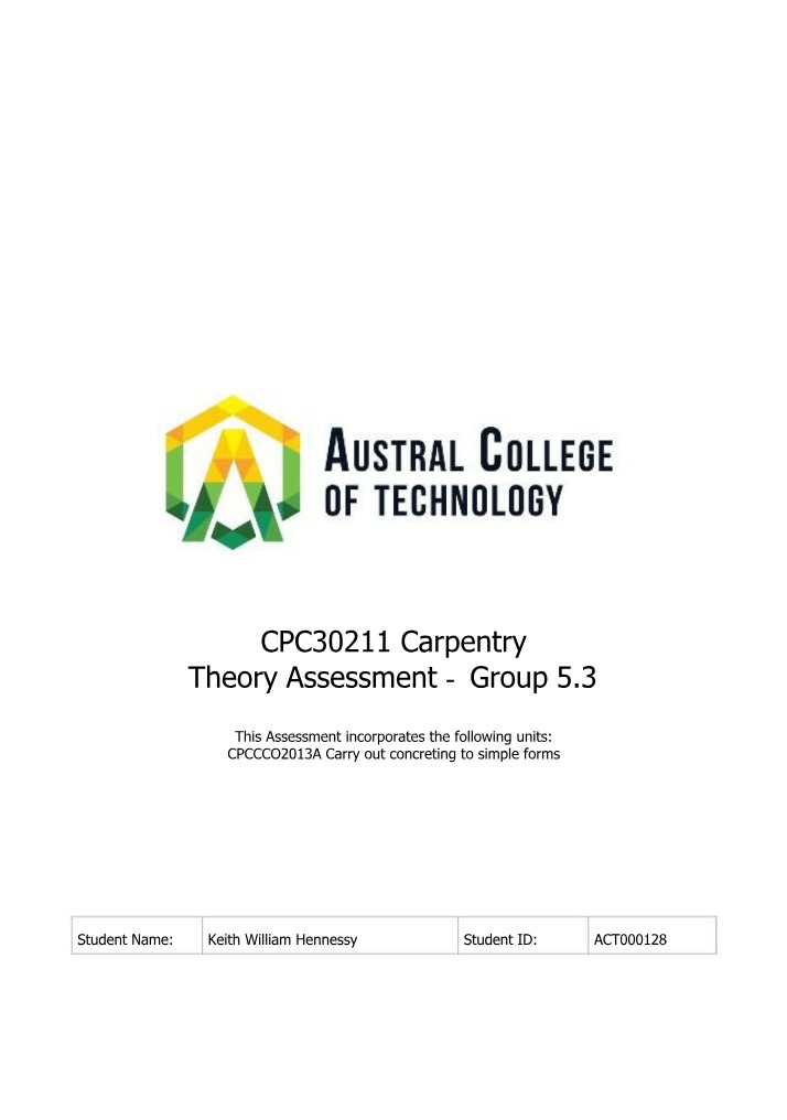 CPC30211 Carpentry Document 5 Part A