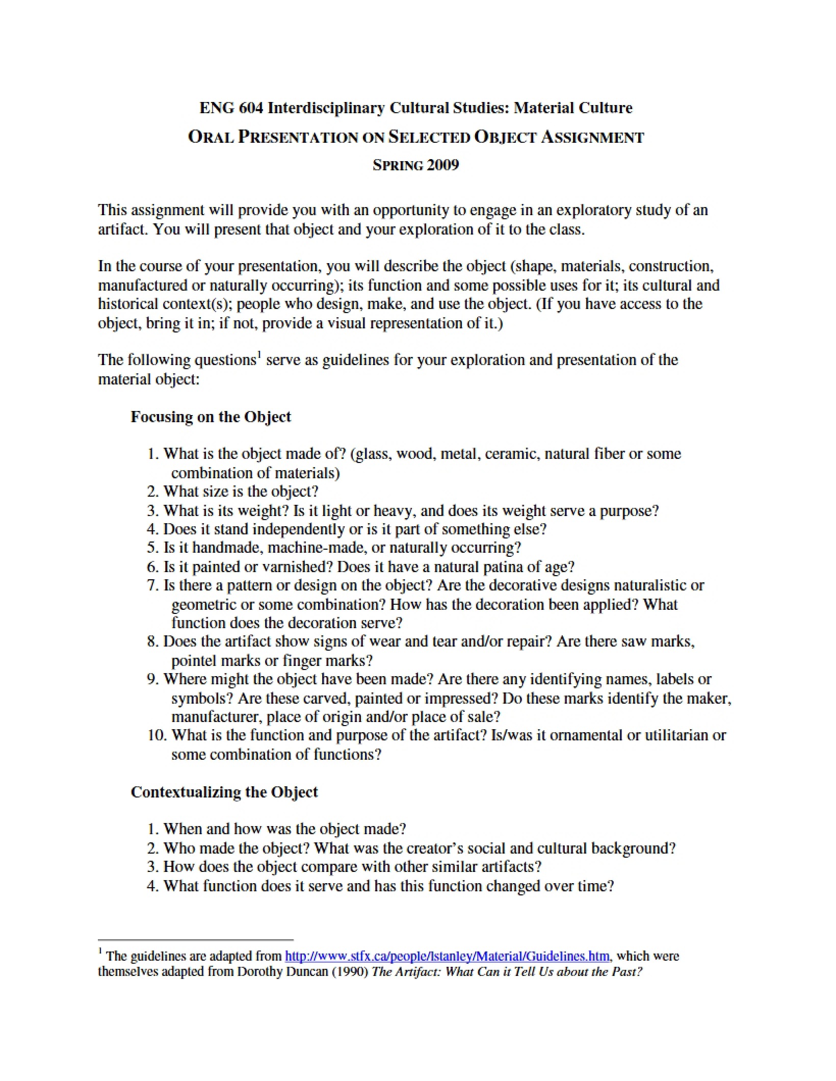 Assignment Oral Presentation on Selected Object