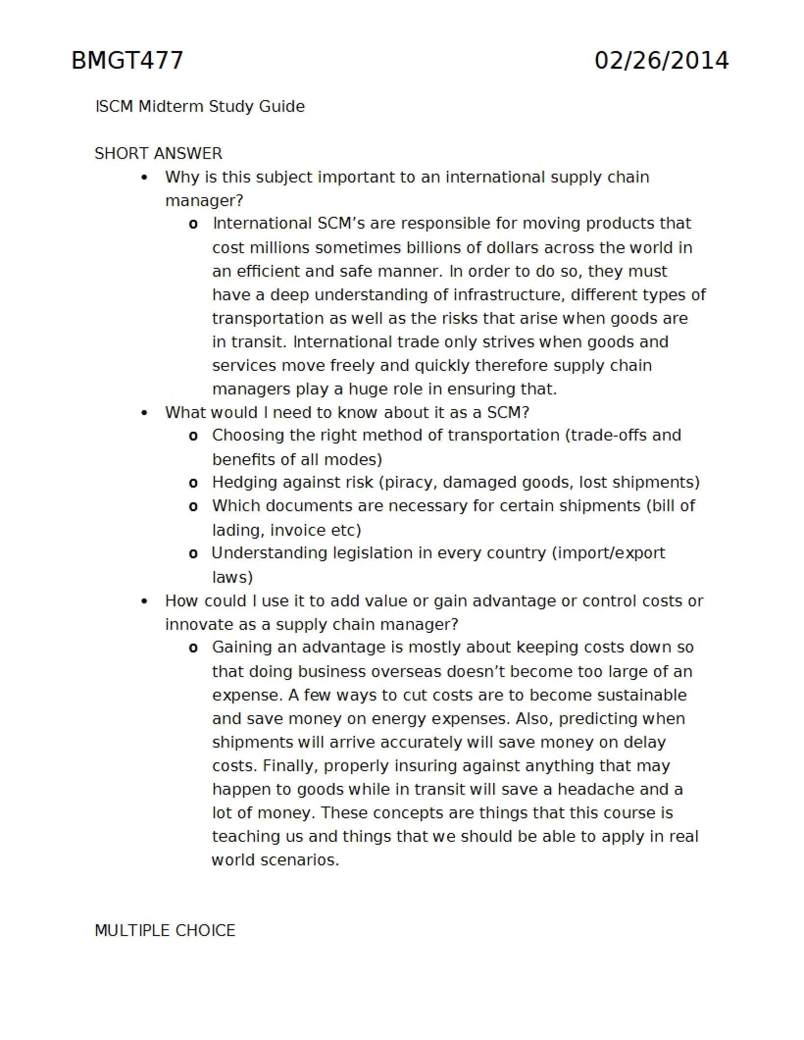 Study Guide for Midterm