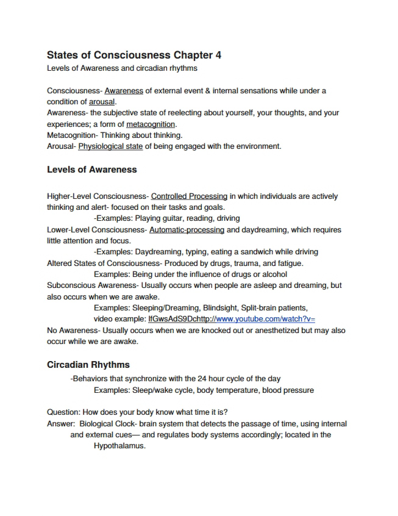 Consciousness States - General Psychology