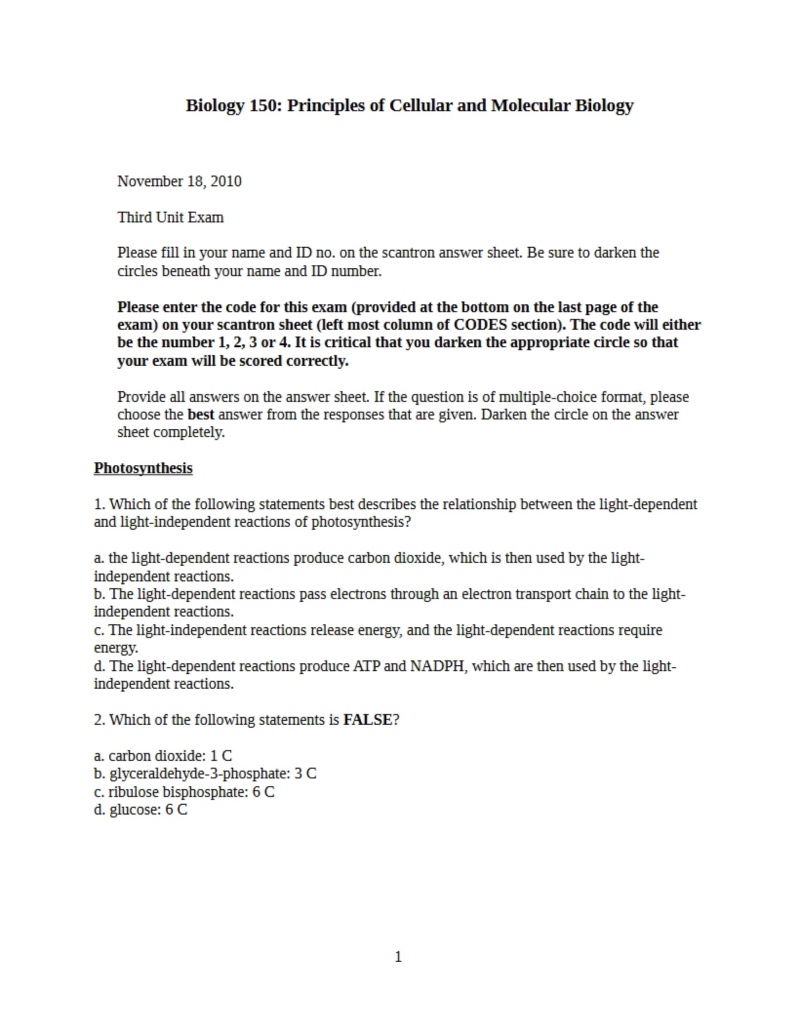 Exam Three (Nov 18, 2010)