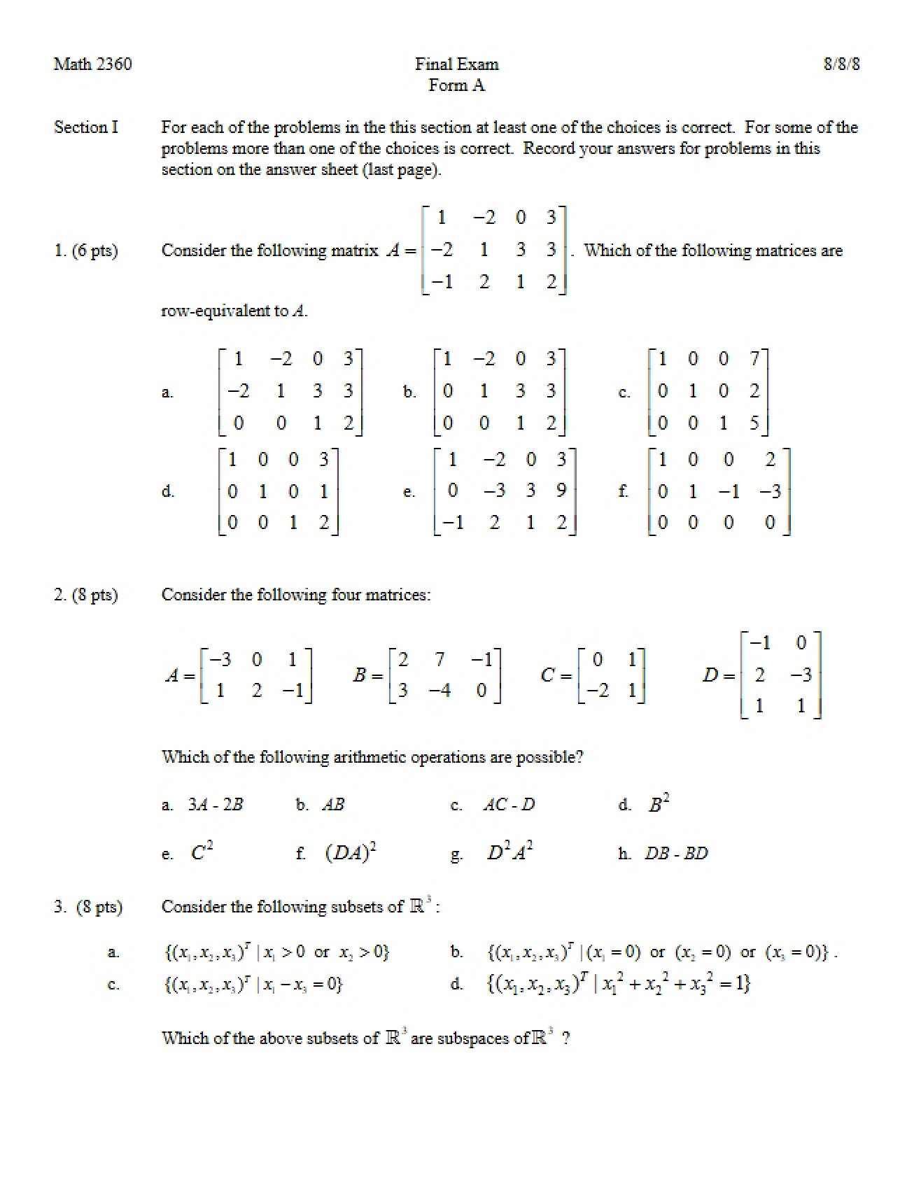 MATH 2360 Final Exam