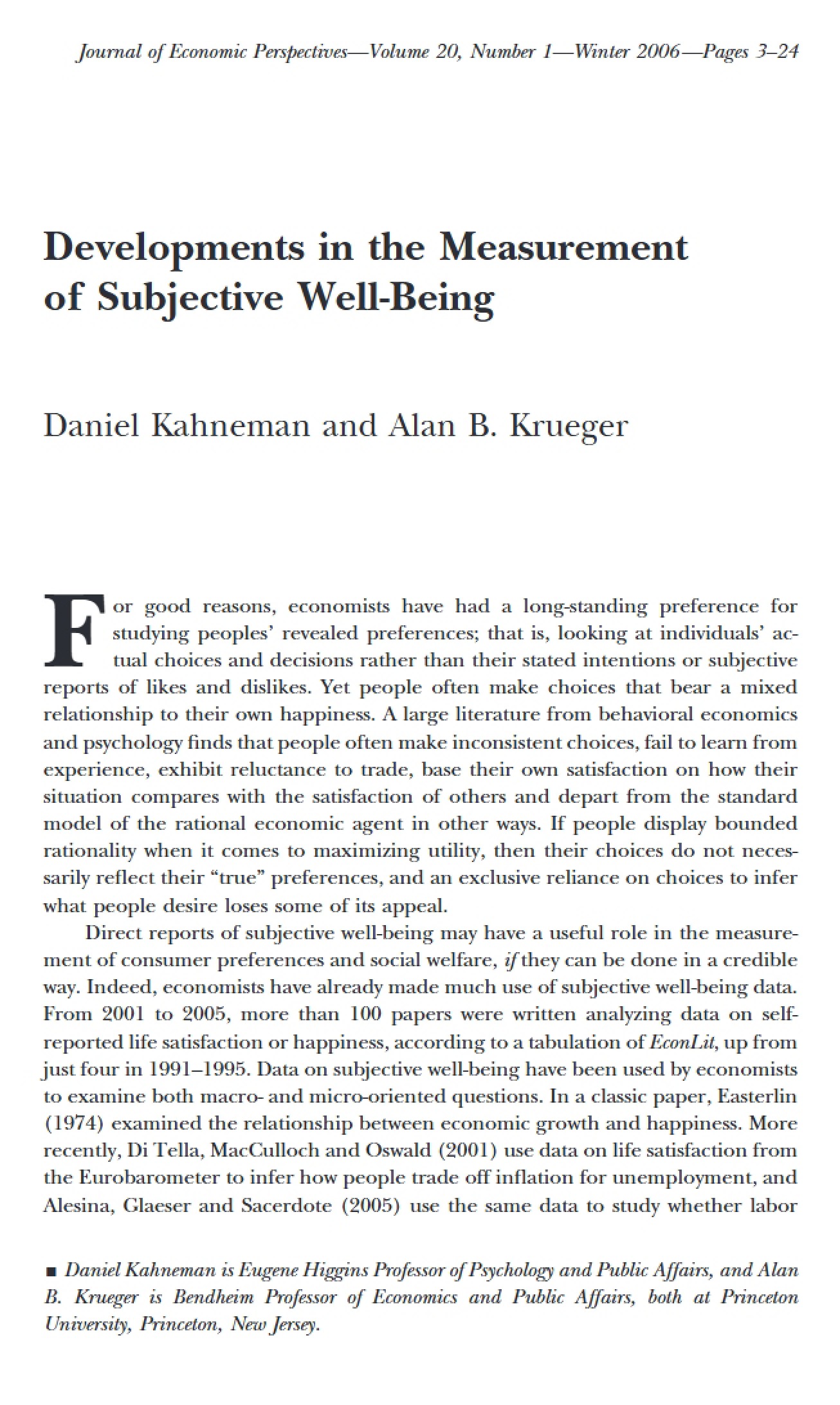 Measuring Subjective Well-Being Developments