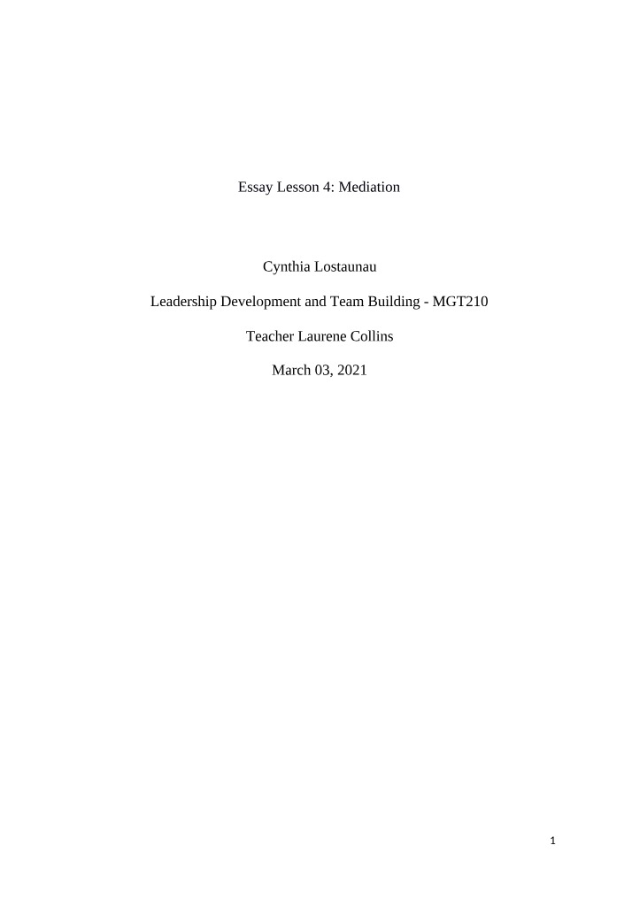 Lesson 4 - Mediation Essay