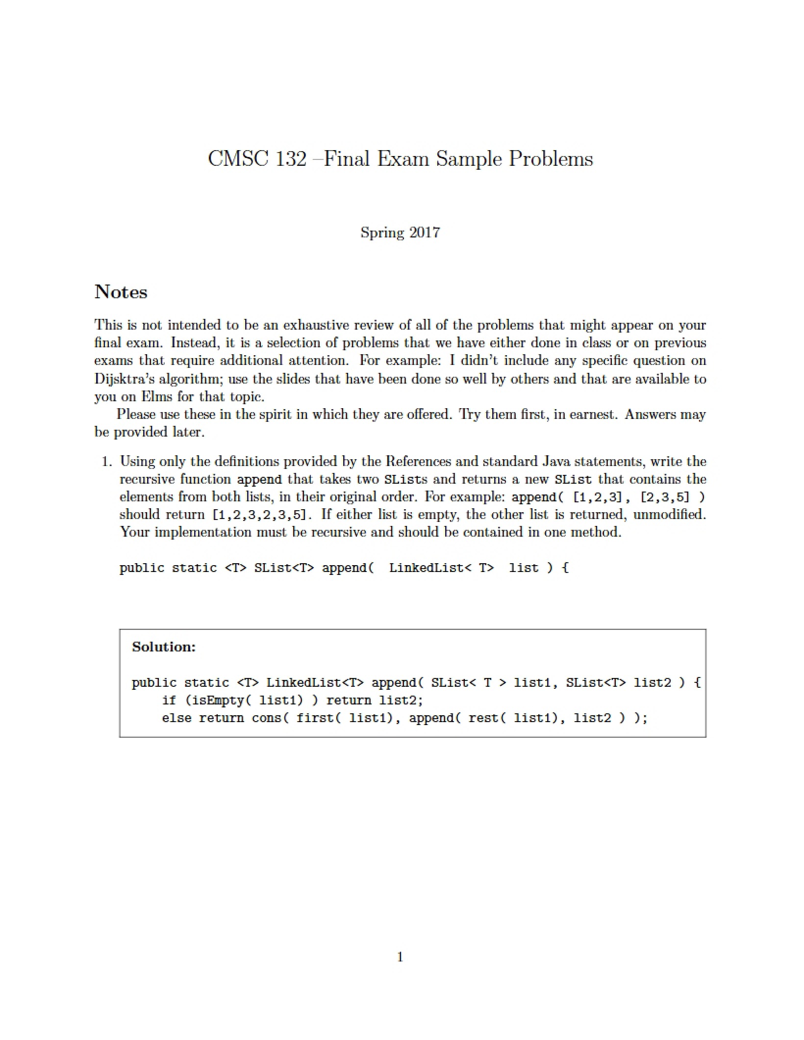 Sample Problems for Final