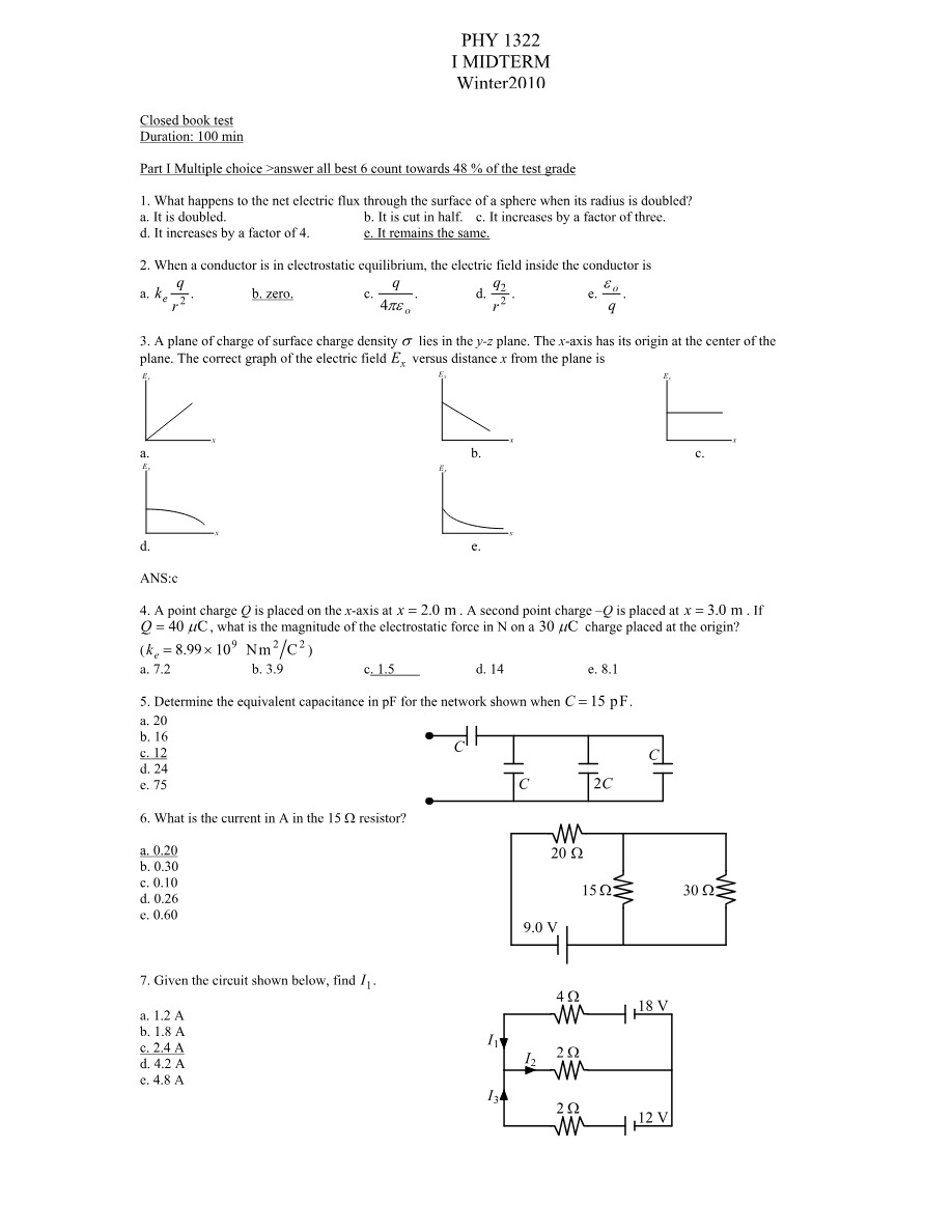 Winter 2010 Midterm for PHY 1322