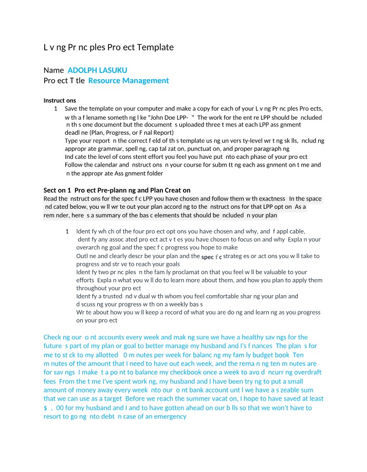 Resource Management - Living Principles Project Template