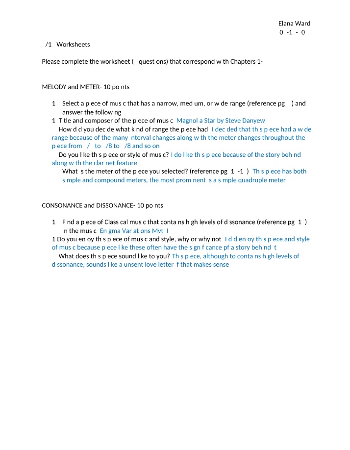 Melody, Meter, Consonance, and Dissonance Worksheet