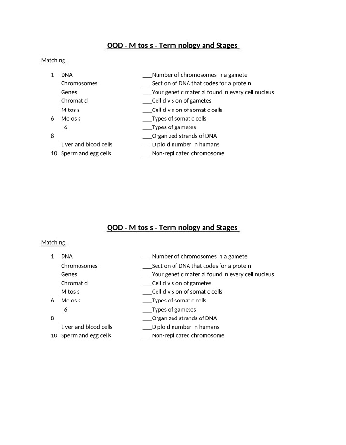 Mitosis - Terminology and Stages (QOD)
