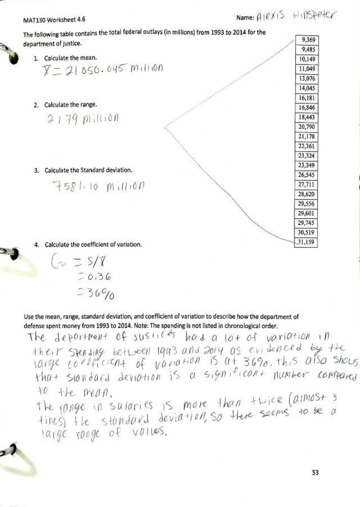 Worksheet 4.6 for MAT130