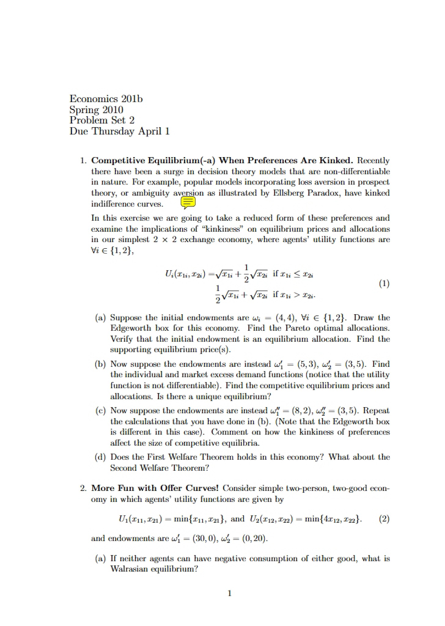 Problem Set 2 (201B)