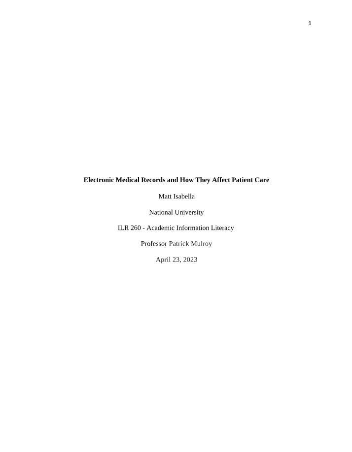 Electronic Medical Records - How They Affect Patient Care