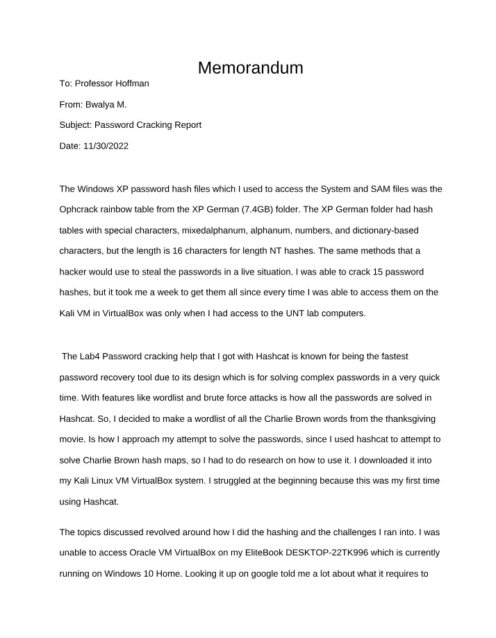 Memo for Lab 4 PC