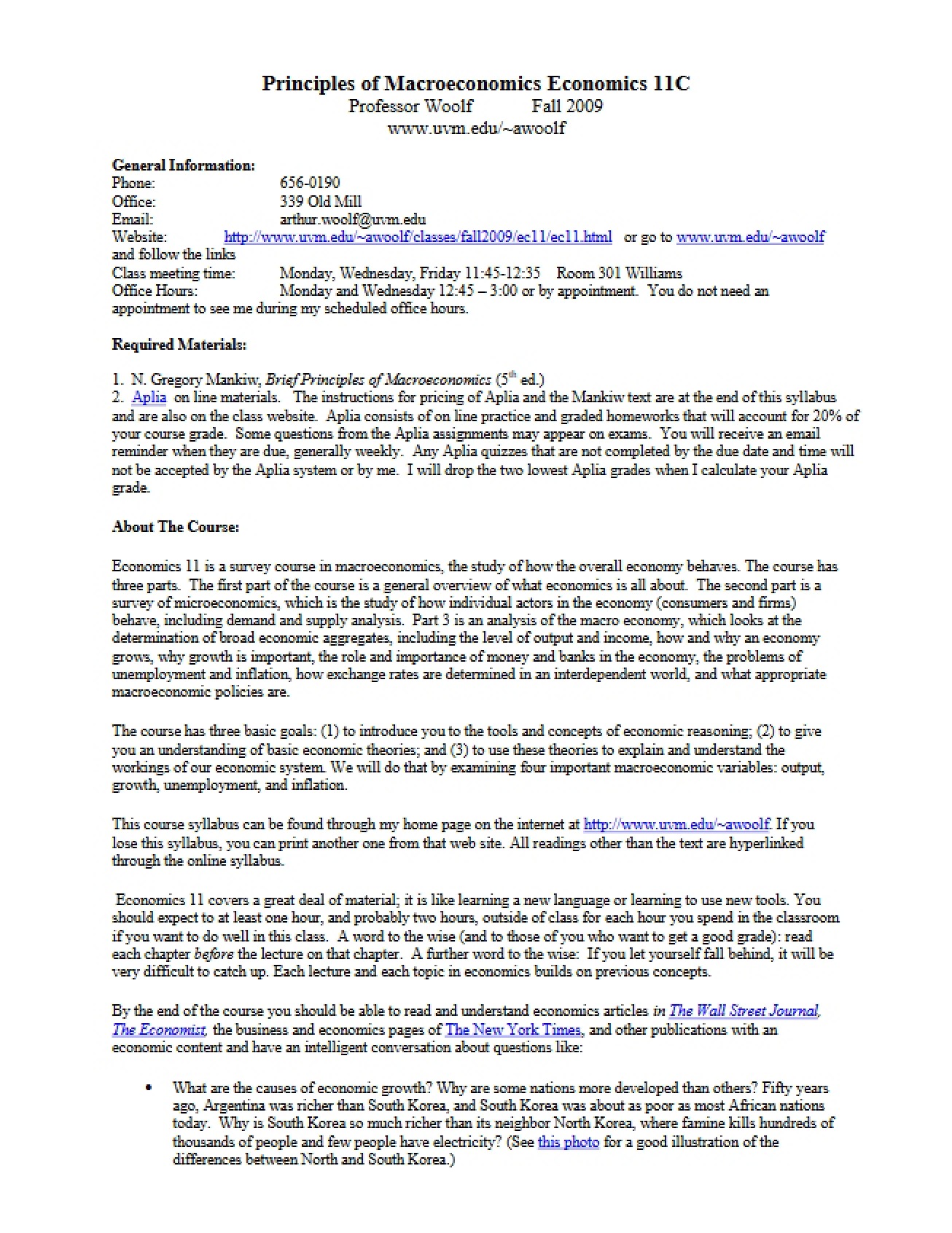 Principles of Macroeconomics Syllabus