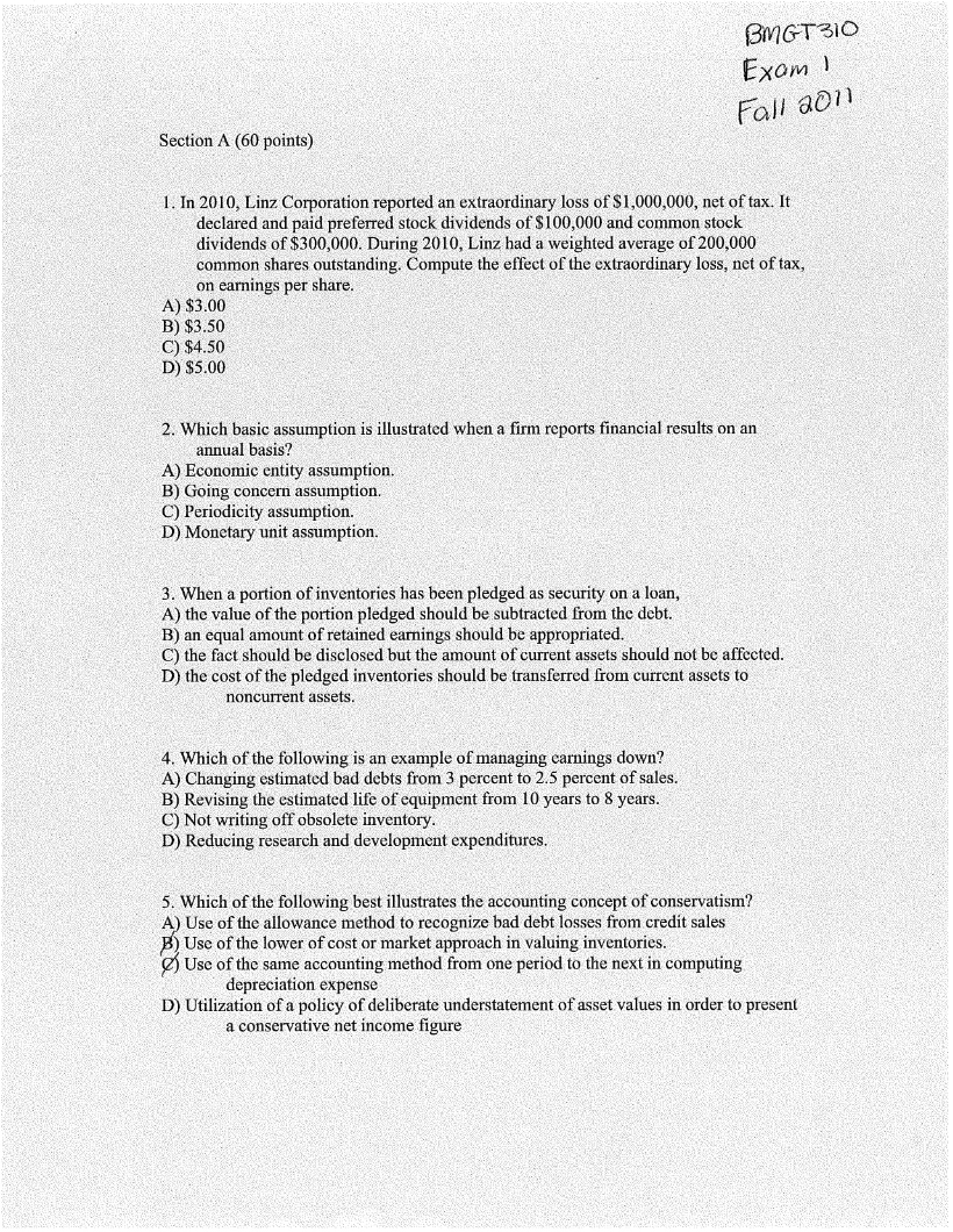 Intermediate Accounting I Exam 1