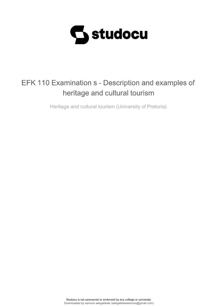 Heritage and Cultural Tourism - EFK 110 Examination