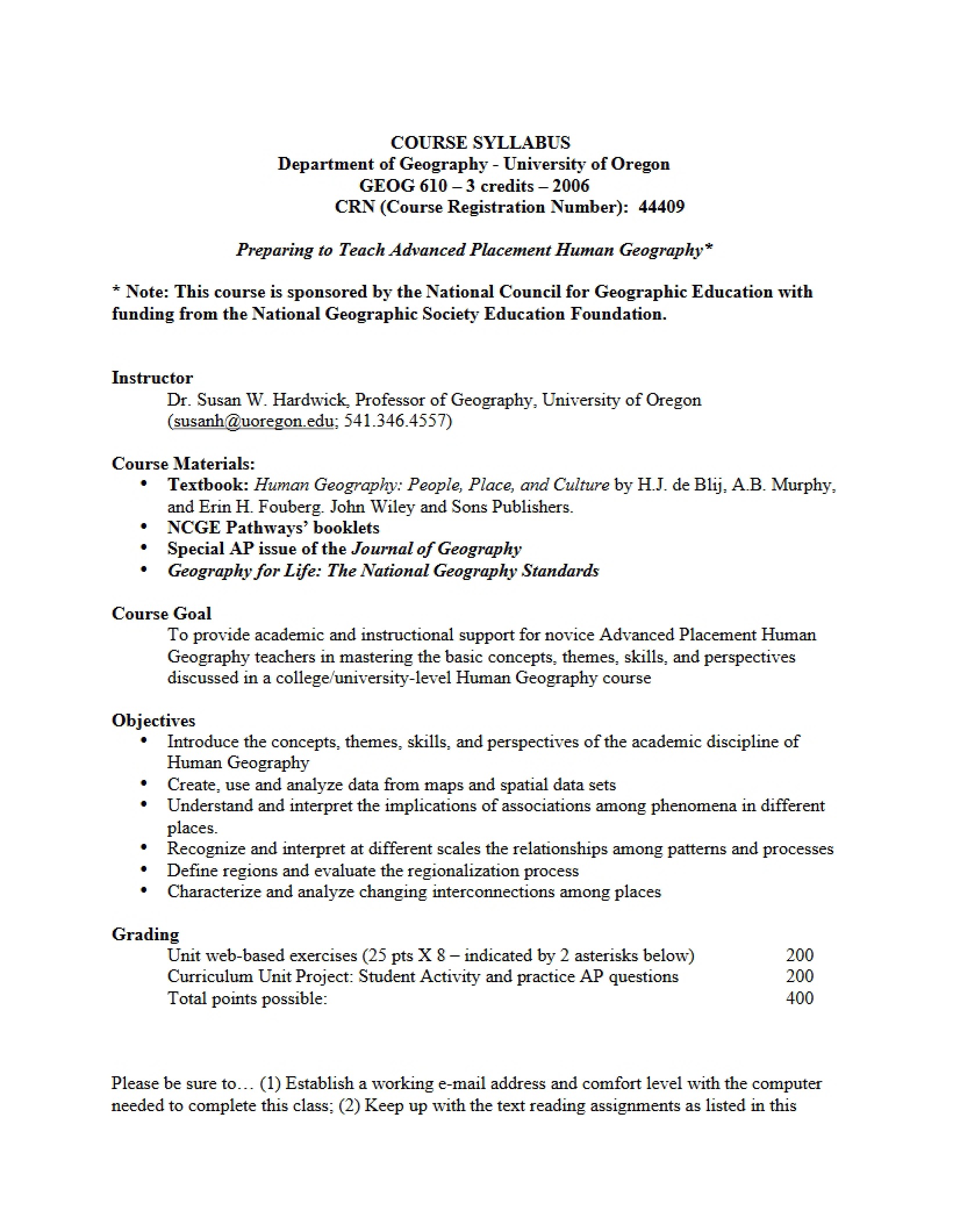 GEOG 610 Course Syllabus