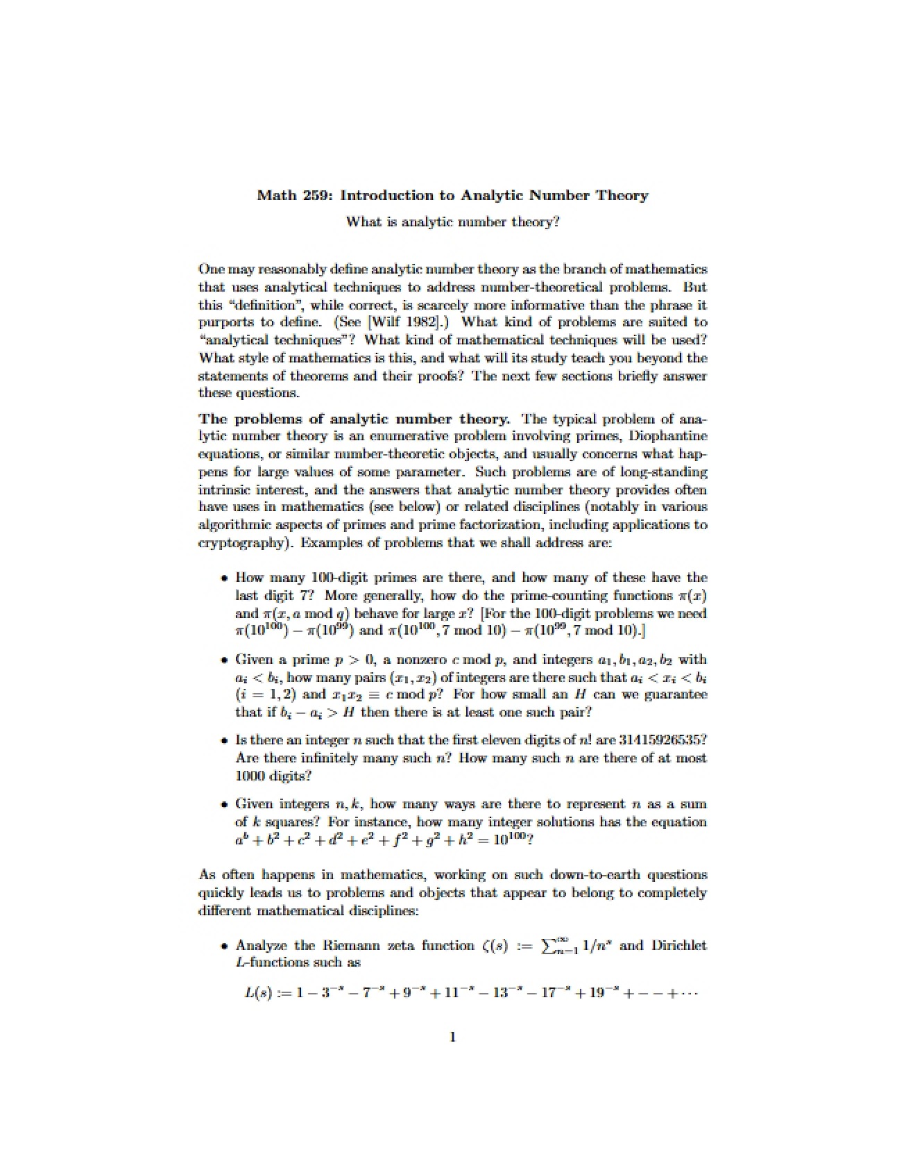 Defining Analytic Number Theory