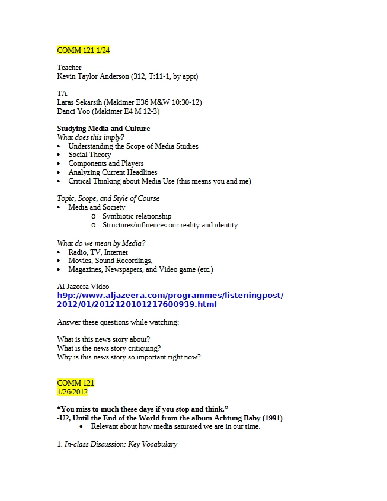 Media and Culture Study Materials
