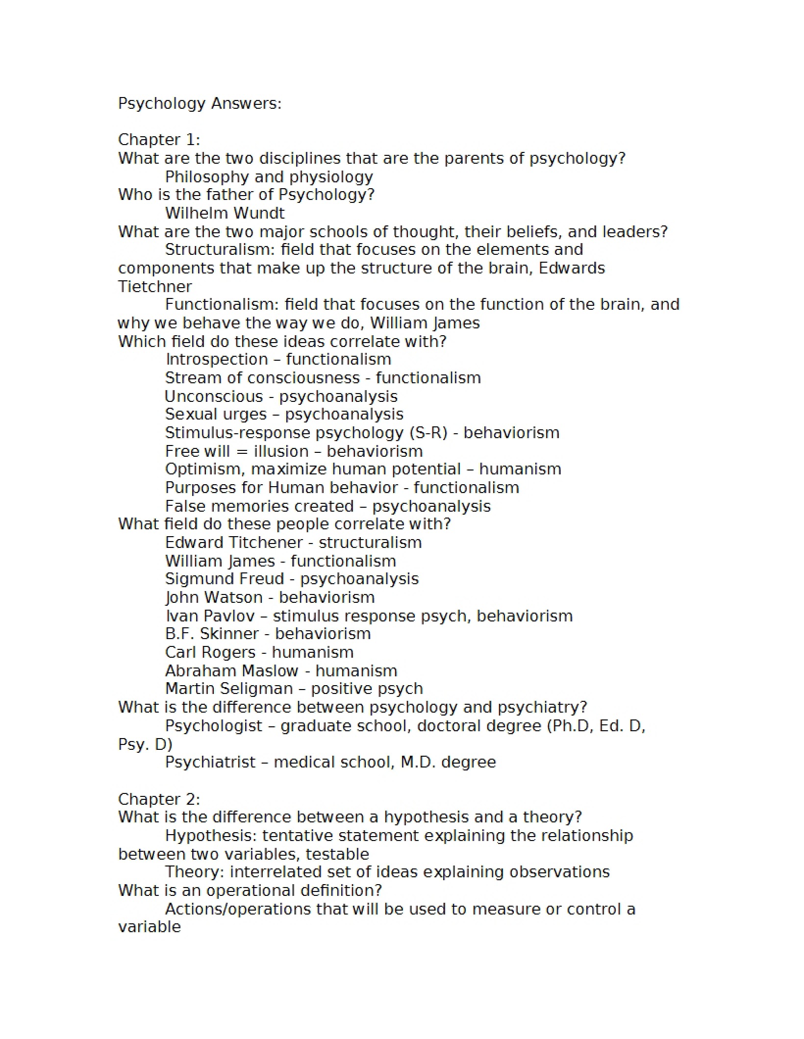 Foundations of Psychology Chapter One