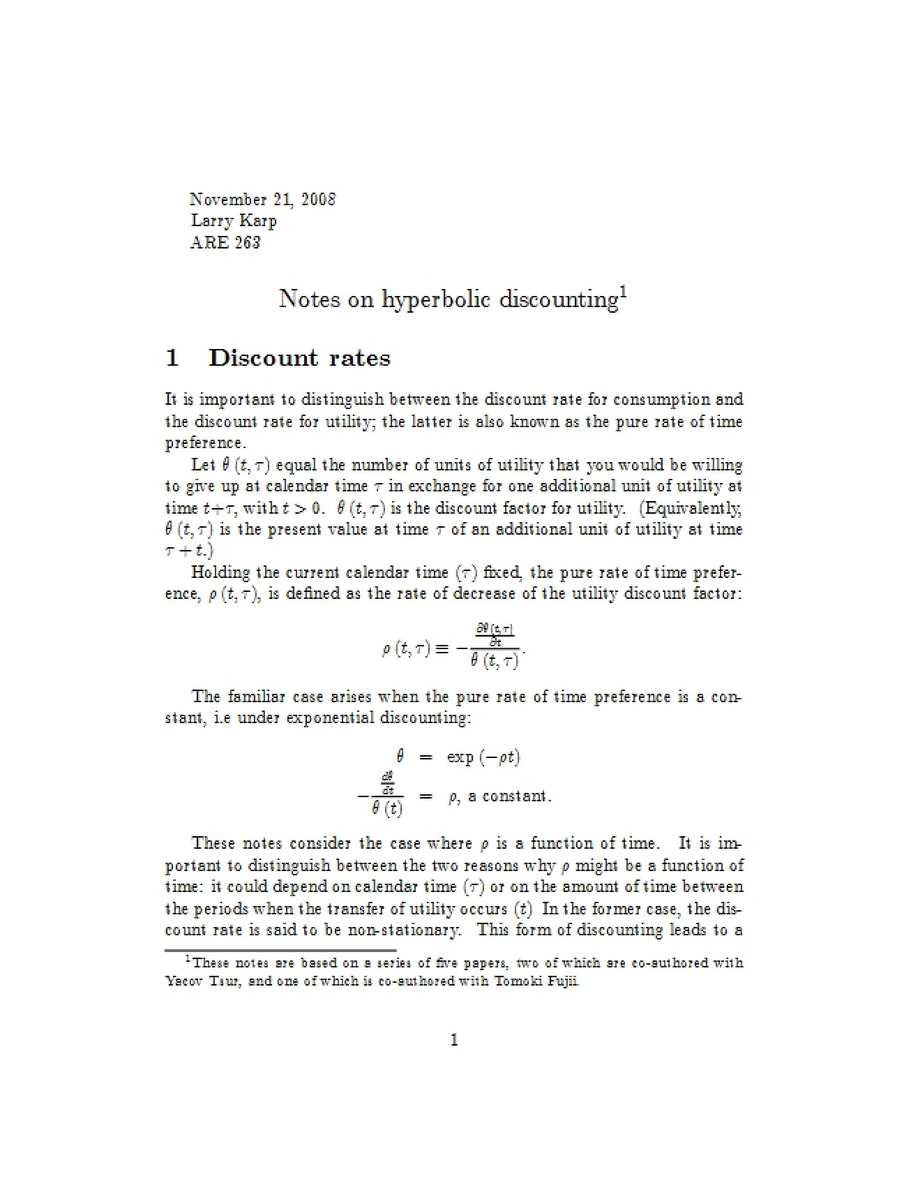 Hyperbolic Discounting Notes