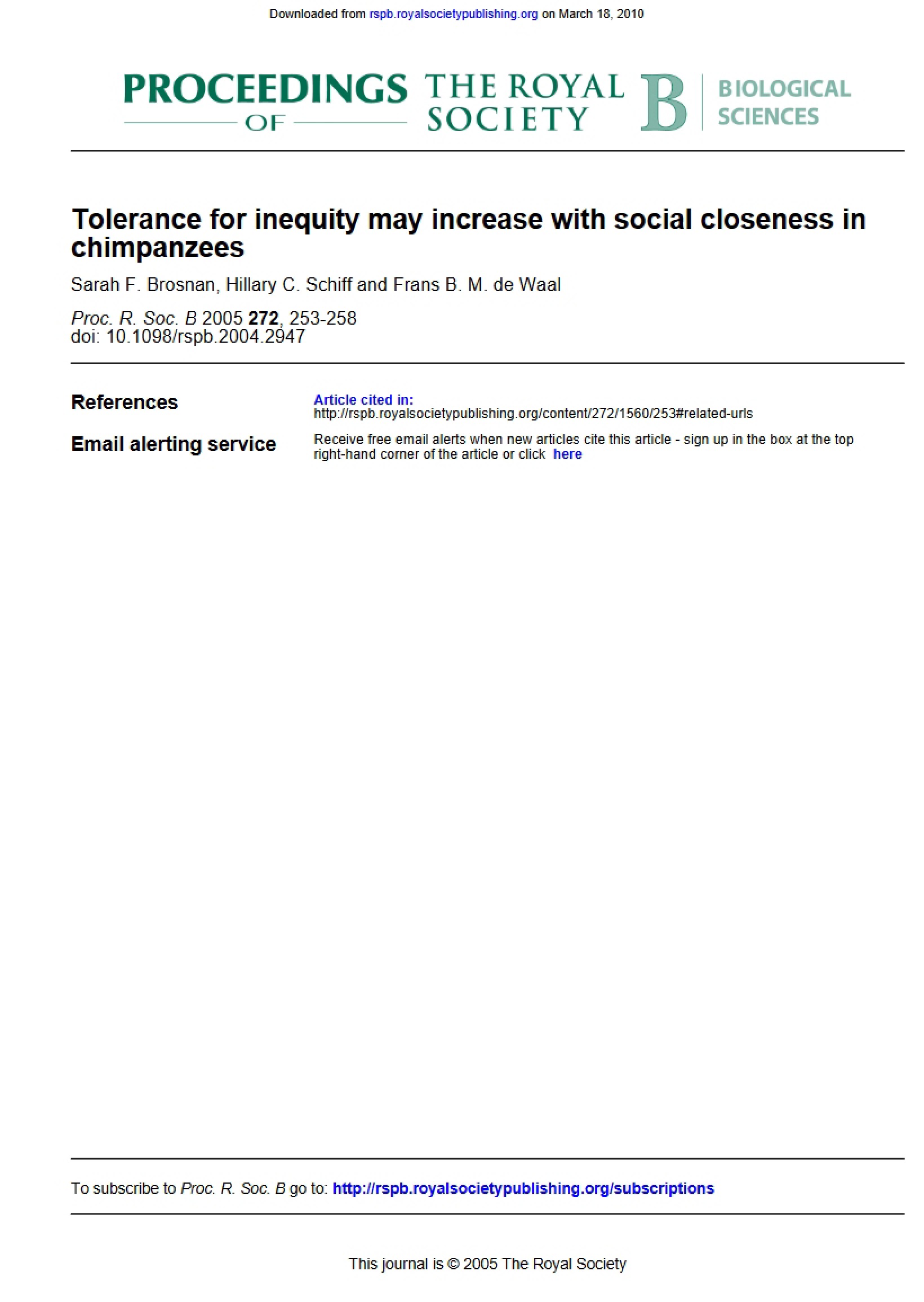 Chimpanzees Inequity Tolerance and Social Closeness