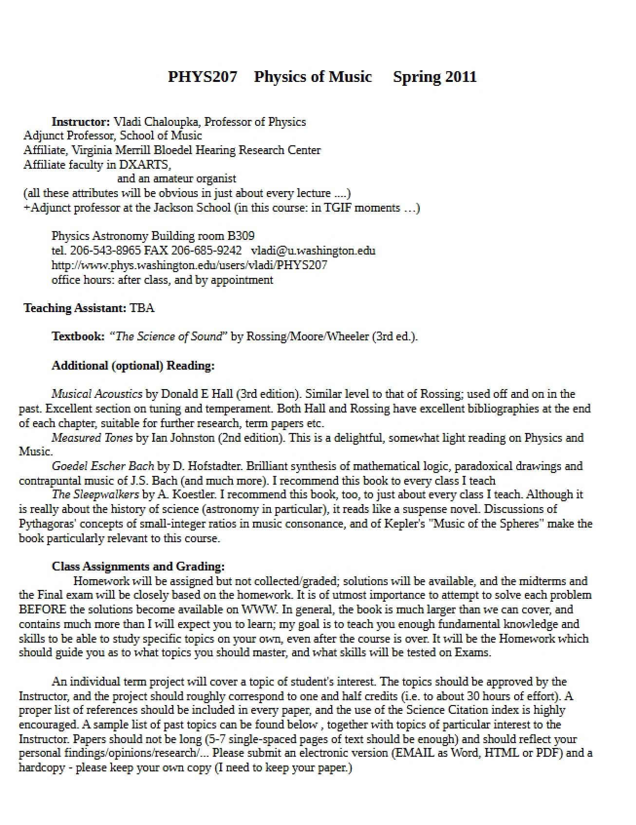 Class Syllabus