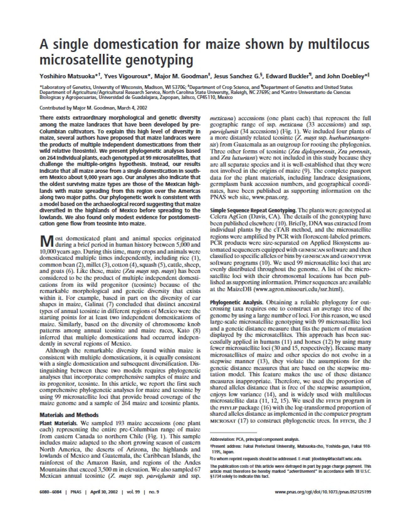 Maize Single Domestication