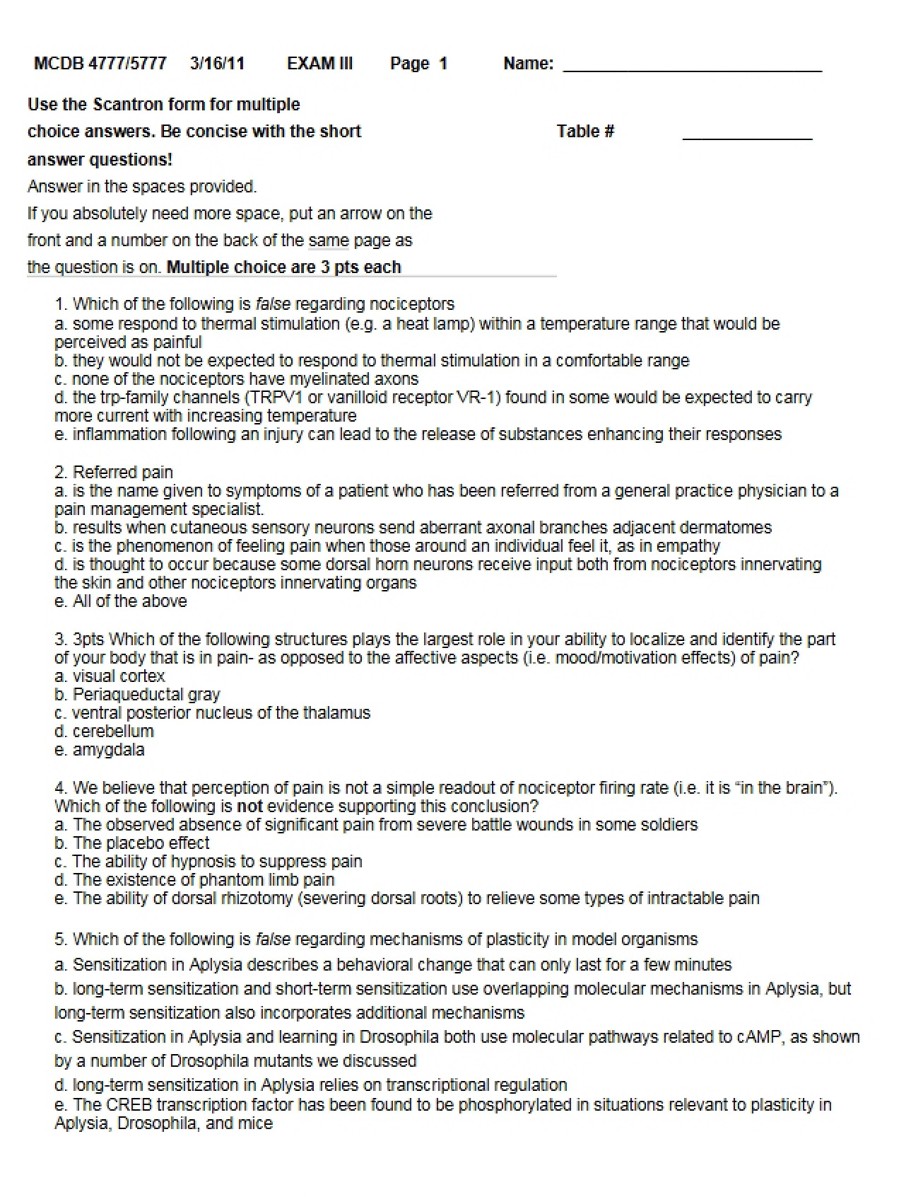 Examination Three