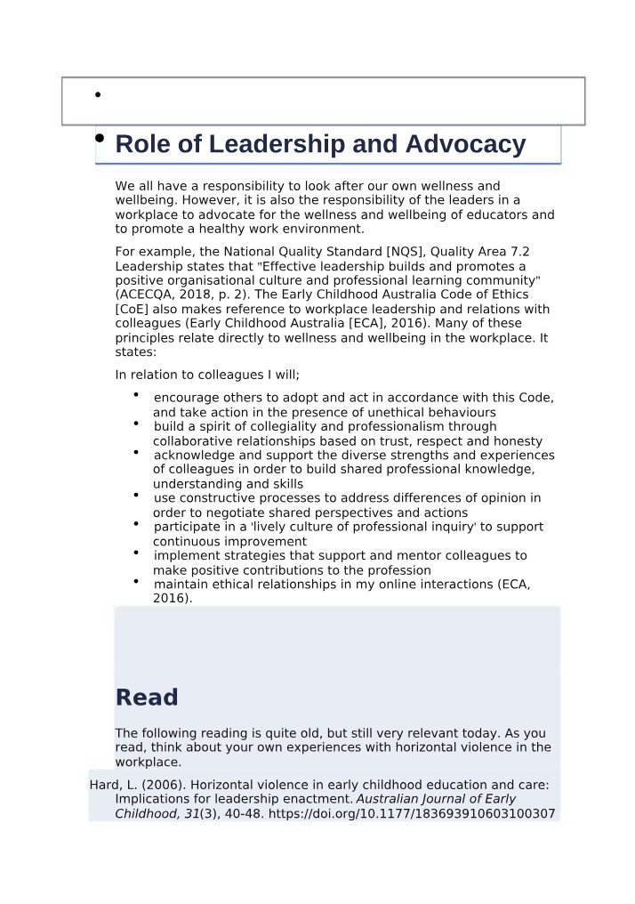 Supporting Wellness and Wellbeing - The Role of Leadership