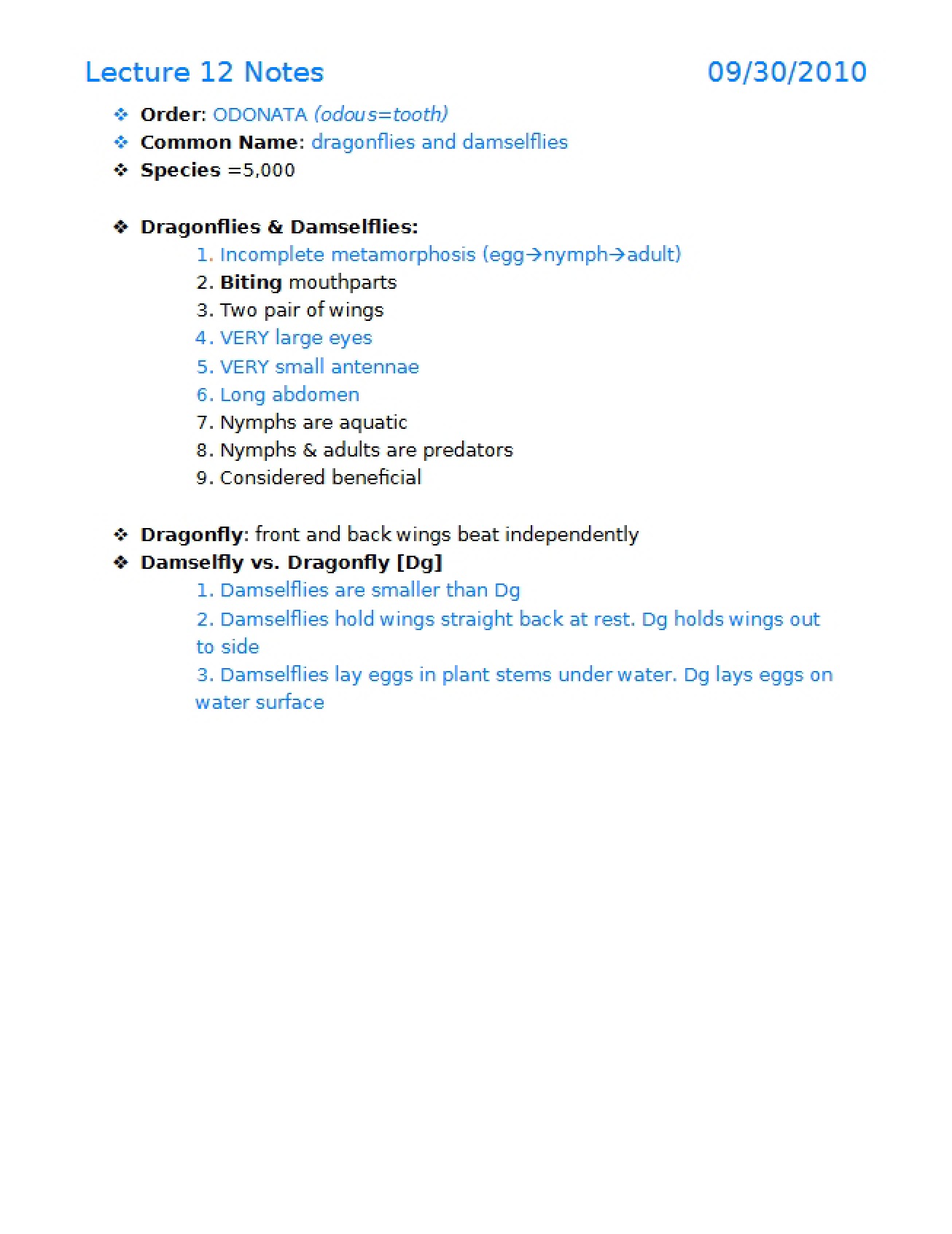 Notes from Lecture 12 (First Instance)