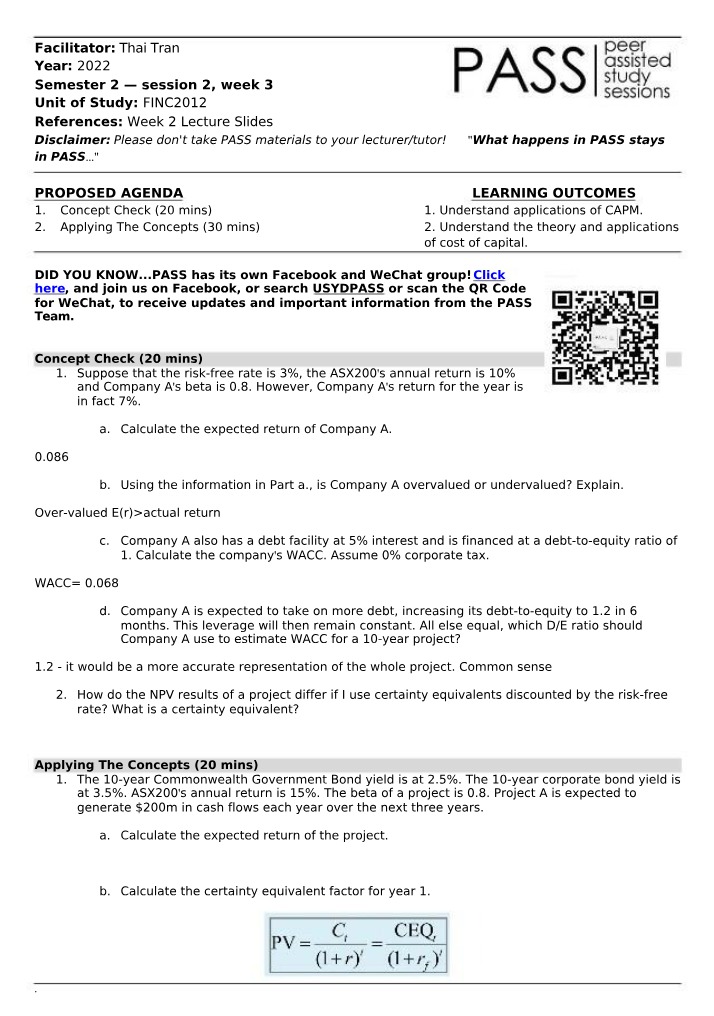 Risk in Capital Budgeting - Week 3 Session 2