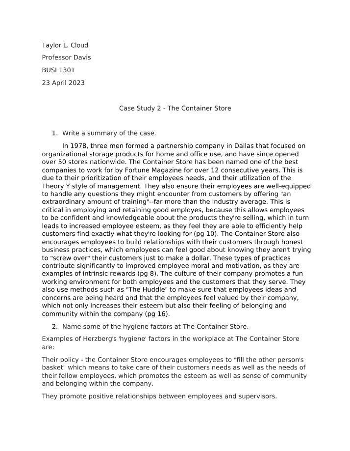The Container Store - Case Study 2