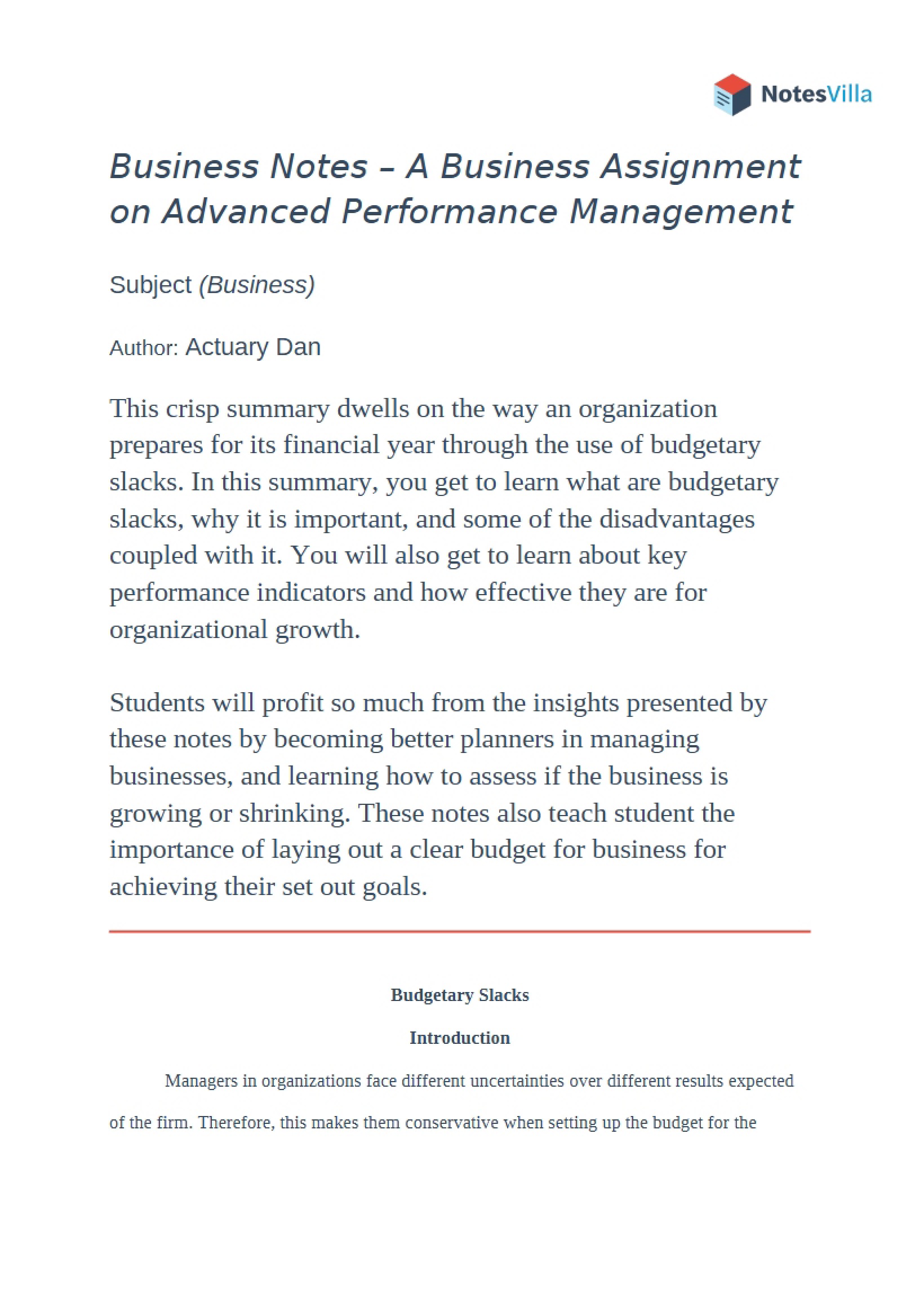 Assignment Advanced Performance Management